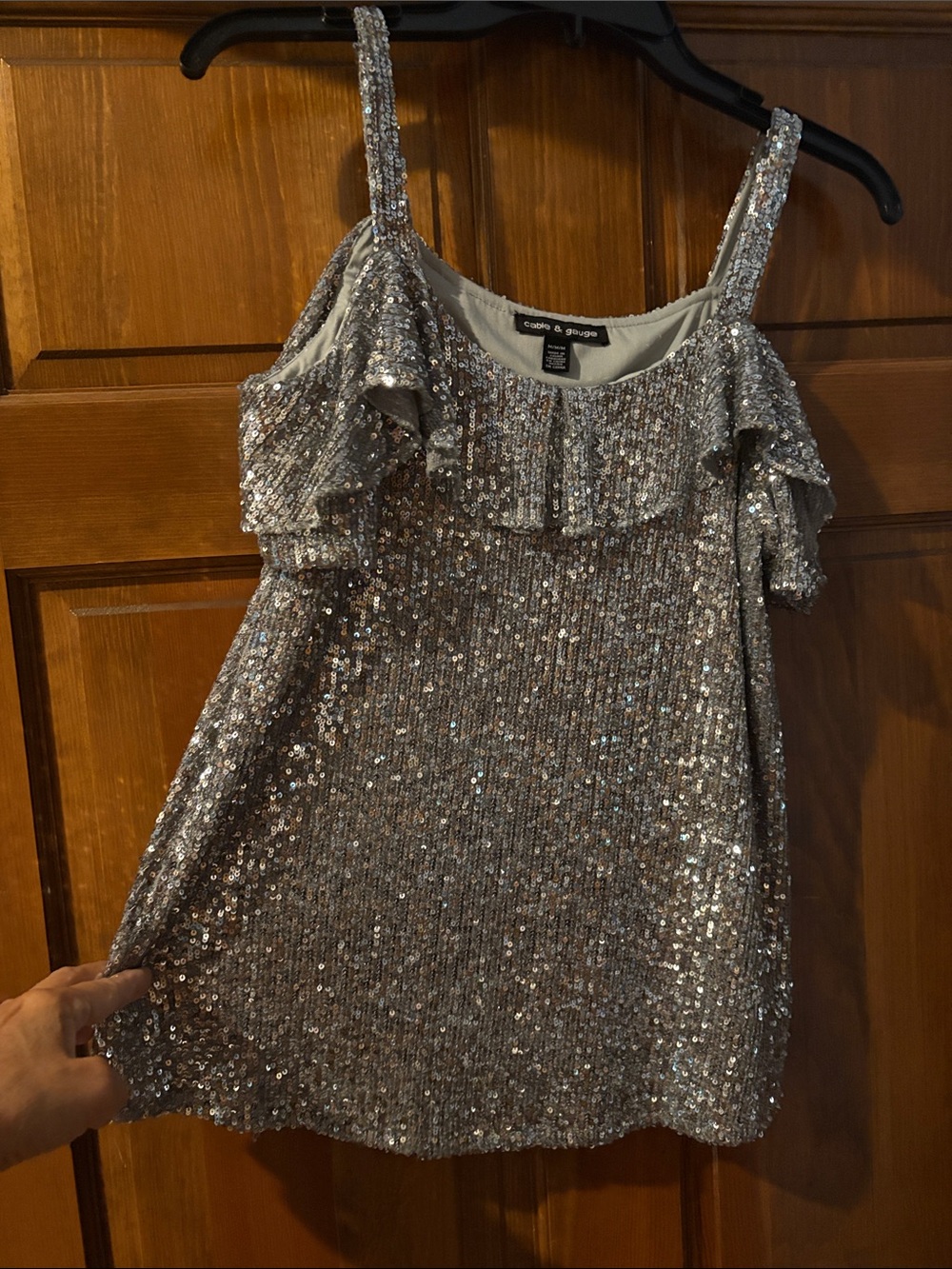 Cable & Gauge Silver Sequin Ruffle Cold Shoulder Camisole - Picture 6 of 6